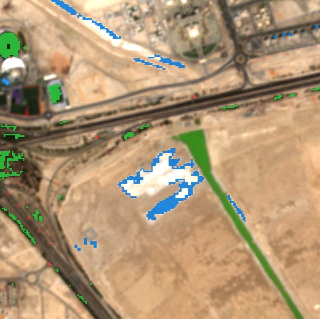 Khalifa City south, Abu Dhabi: blue squares over a plot newly covered in white fill