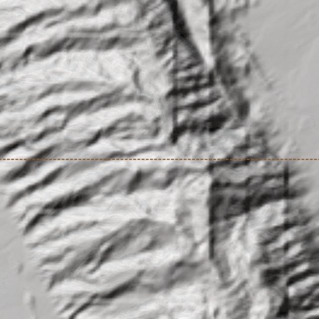Jebel Hafeet near Al Ain: a grey hillshade showing the mountain's ridges and valleys
